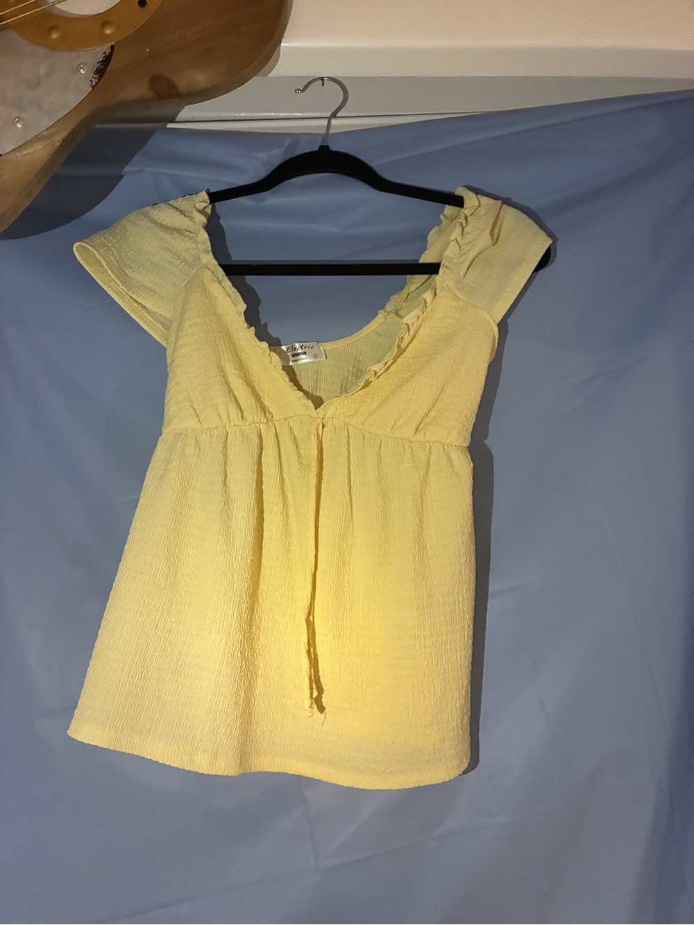 Soft Yellow Ruffled V-Neck Blouse with Tie Front